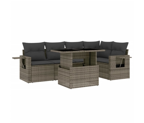 Set de muebles de jardín 6 pzas y cojines ratán sintético gris