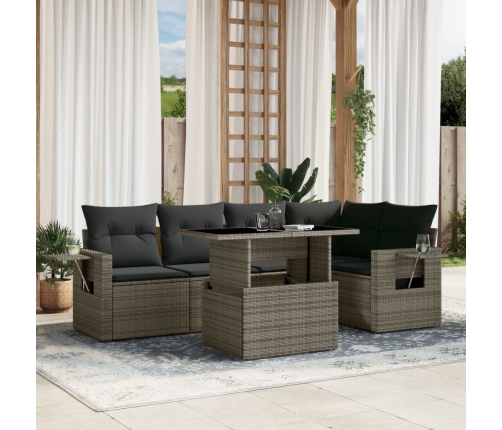 Set de muebles de jardín 6 pzas y cojines ratán sintético gris