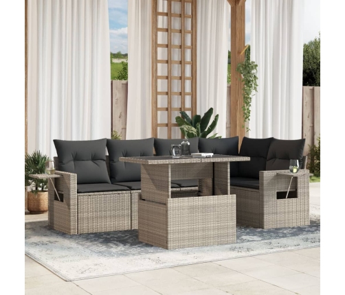 Set de sofás de jardín 6 pzas y cojines ratán sintético gris