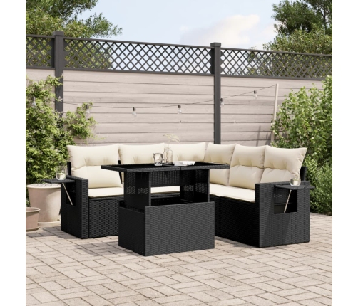 Set de sofás de jardín 6 piezas y cojines ratán sintético negro