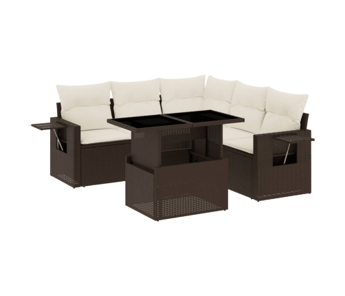 Set sofás de jardín 6 piezas y cojines ratán sintético marrón