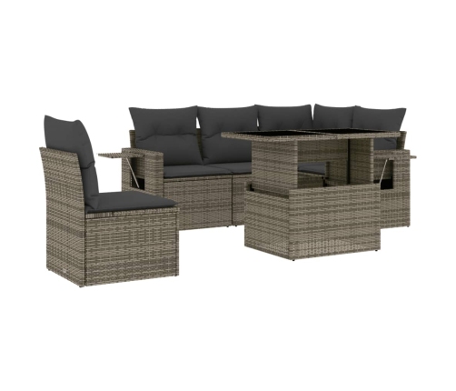 Set de muebles de jardín 6 pzas y cojines ratán sintético gris