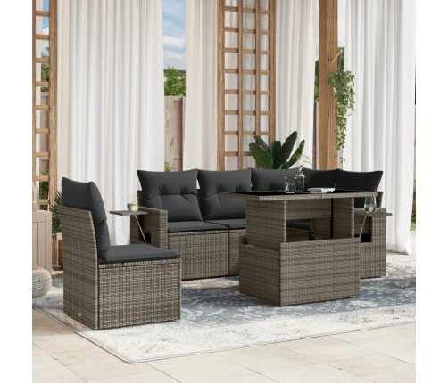 Set de muebles de jardín 6 pzas y cojines ratán sintético gris