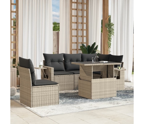 Set de sofás de jardín 6 pzas y cojines ratán sintético gris