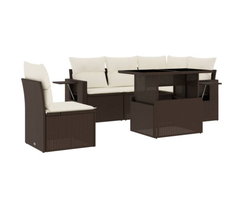 Set sofás de jardín 6 piezas y cojines ratán sintético marrón