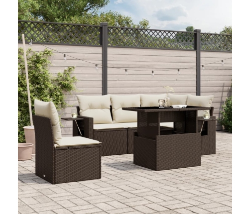 Set sofás de jardín 6 piezas y cojines ratán sintético marrón