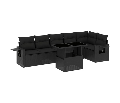 Set de sofás de jardín 7 pzas con cojines ratán sintético negro