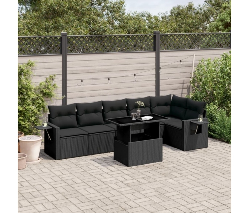 Set de sofás de jardín 7 pzas con cojines ratán sintético negro