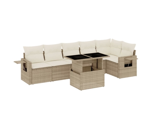 Set sofás de jardín 7 piezas y cojines ratán sintético beige