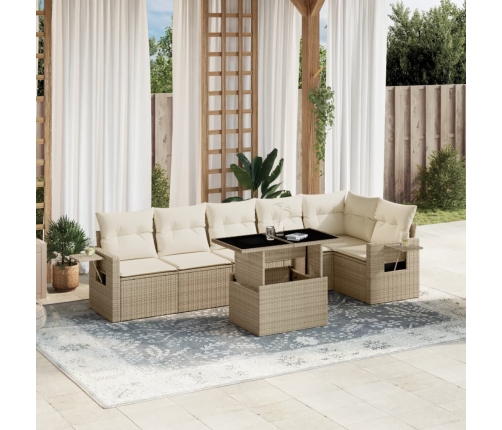 Set sofás de jardín 7 piezas y cojines ratán sintético beige