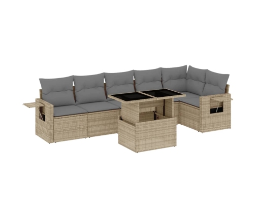 Set sofás de jardín 7 piezas y cojines ratán sintético beige