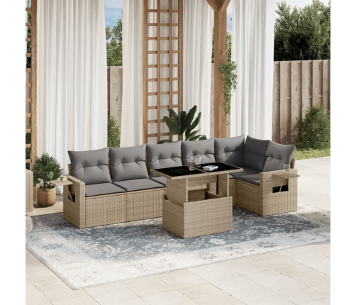 Set sofás de jardín 7 piezas y cojines ratán sintético beige