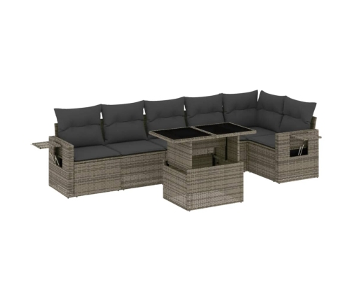 Set de sofás de jardín 7 pzas con cojines ratán sintético gris