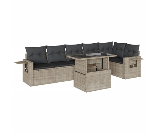Set de sofás de jardín 7 pzas con cojines ratán PE gris claro