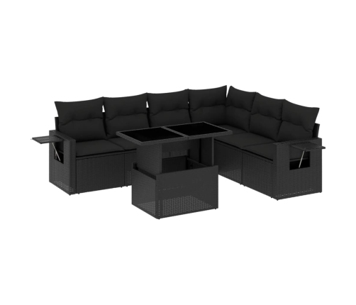 Set de sofás de jardín 7 pzas con cojines ratán sintético negro