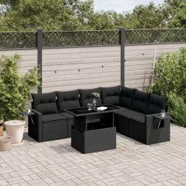 Set de sofás de jardín 7 pzas con cojines ratán sintético negro