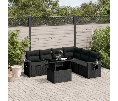 Set de sofás de jardín 7 pzas con cojines ratán sintético negro