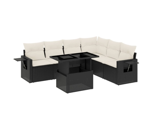 Set de sofás de jardín 7 pzas con cojines ratán sintético negro