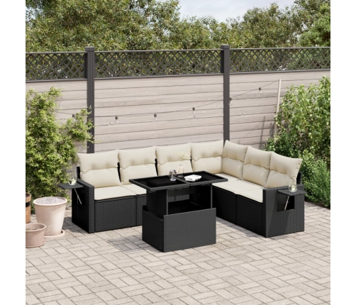 Set de sofás de jardín 7 pzas con cojines ratán sintético negro