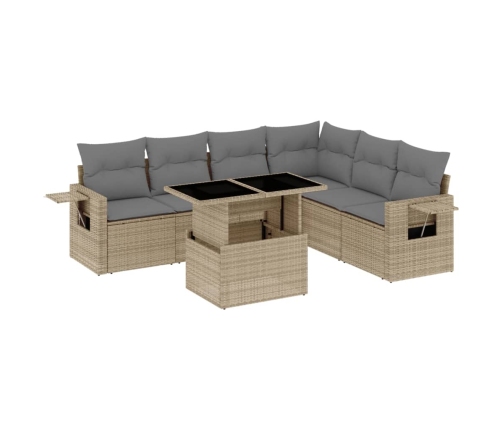 Set sofás de jardín 7 piezas y cojines ratán sintético beige