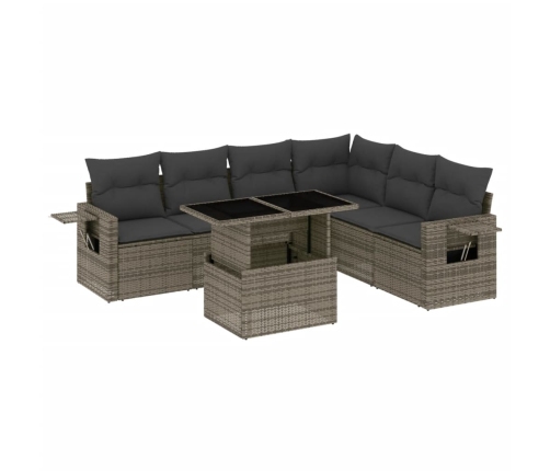 Set de sofás de jardín 7 pzas con cojines ratán sintético gris