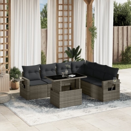 Set de sofás de jardín 7 pzas con cojines ratán sintético gris
