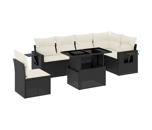 Set de sofás de jardín 7 pzas con cojines ratán sintético negro