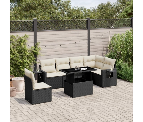 Set de sofás de jardín 7 pzas con cojines ratán sintético negro