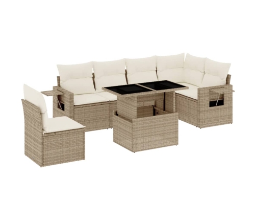 Set sofás de jardín 7 piezas y cojines ratán sintético beige