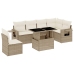 Set sofás de jardín 7 piezas y cojines ratán sintético beige
