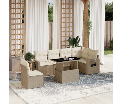 Set sofás de jardín 7 piezas y cojines ratán sintético beige