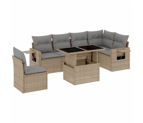 Set sofás de jardín 7 piezas y cojines ratán sintético beige