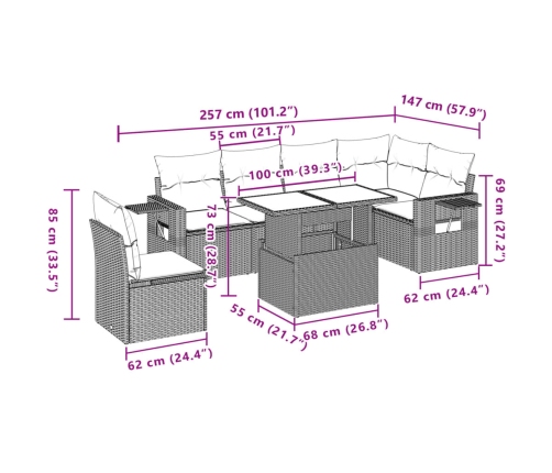 Set sofás de jardín 7 piezas y cojines ratán sintético beige