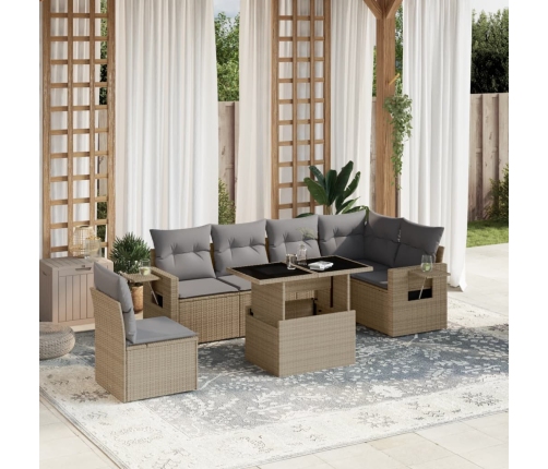 Set sofás de jardín 7 piezas y cojines ratán sintético beige