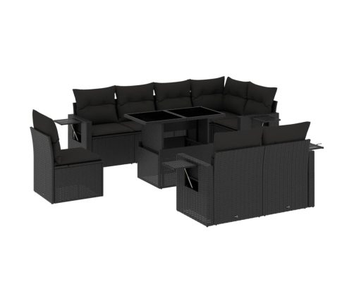 Set de sofás de jardín 8 piezas y cojines ratán sintético negro