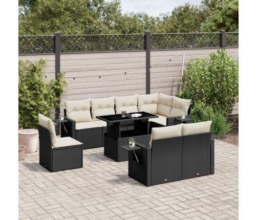 Set de sofás de jardín 8 piezas y cojines ratán sintético negro