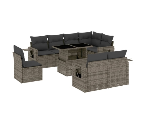 Set de muebles de jardín 9 pzas y cojines ratán sintético gris