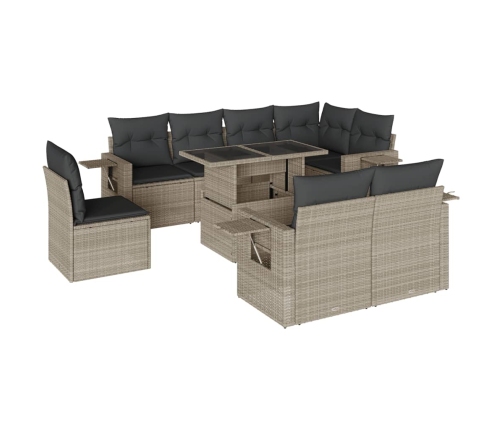 Set muebles jardín 9 pzas y cojines ratán sintético gris claro