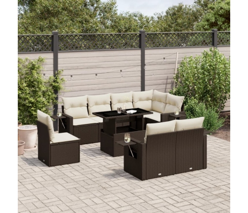 Set de sofás de jardín 9 pzas y cojines ratán sintético marrón