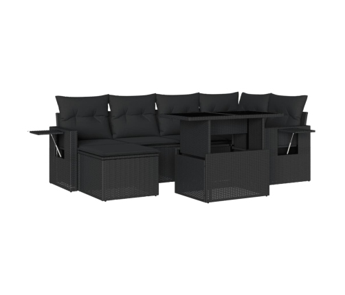 Set de sofás de jardín 7 pzas con cojines ratán sintético negro