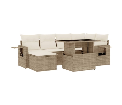 Set sofás de jardín 7 piezas y cojines ratán sintético beige