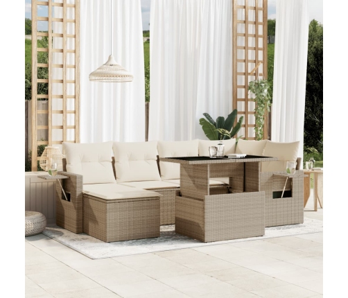 Set sofás de jardín 7 piezas y cojines ratán sintético beige