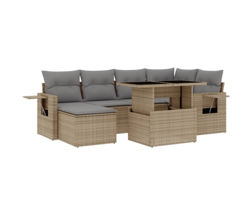 Set sofás de jardín 7 piezas y cojines ratán sintético beige