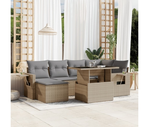 Set sofás de jardín 7 piezas y cojines ratán sintético beige
