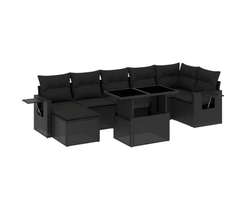 Set de sofás de jardín 8 piezas y cojines ratán sintético negro