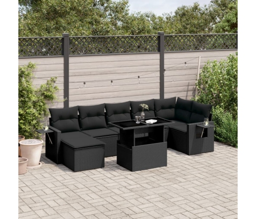 Set de sofás de jardín 8 piezas y cojines ratán sintético negro