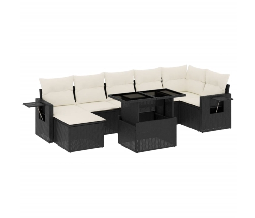 Set de sofás de jardín 8 piezas y cojines ratán sintético negro