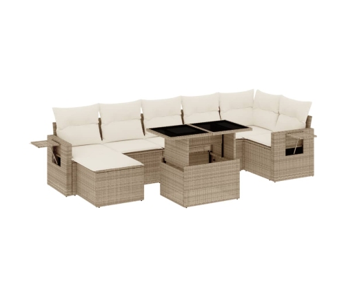 Set de sofás de jardín y cojines 8 piezas ratán sintético beige
