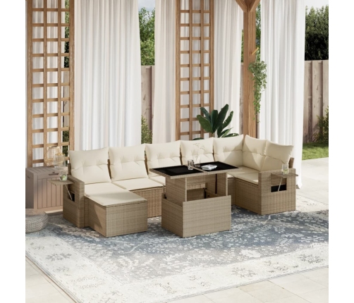 Set de sofás de jardín y cojines 8 piezas ratán sintético beige