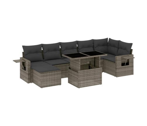 Set de sofás de jardín y cojines 8 piezas ratán sintético gris